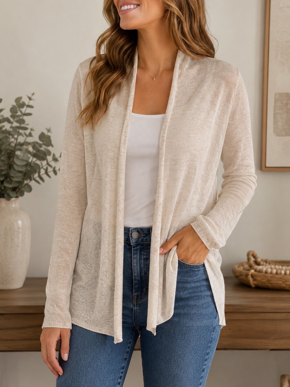 Old Navy Cozy Minimalist Cardigan Neutral Lightweight Layering Sweater XL - Picture 4 of 11